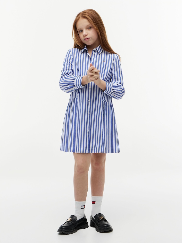 Tommy Hilfiger Blue Essential Pleated Shirt Dress - Image 1 of 5 Tommy Hilfiger Blue Essential Pleated Shirt Dress - Image 1 of 5