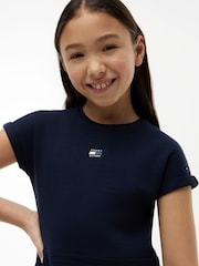 Tommy Hilfiger Navy Blue Tonal Flag Logo Skater Dress - Image 4 of 5