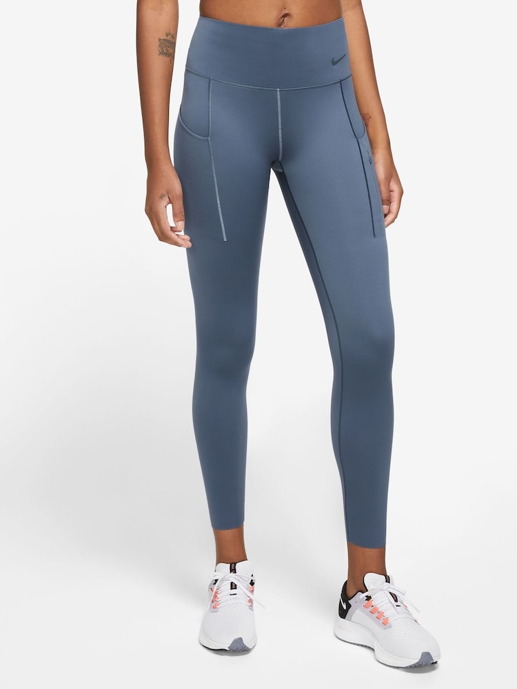 Nike Blue Go Firm-Support Mid-Rise 7/8 Leggings with Pockets - Image 1 of 4