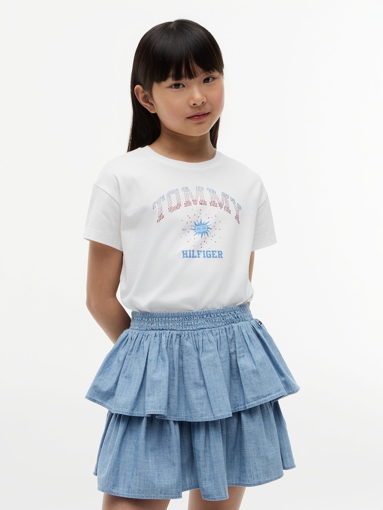 Tommy Hilfiger White Rhinestone Logo Relaxed T-Shirt - Image 1 of 5