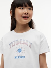 Tommy Hilfiger White Rhinestone Logo Relaxed T-Shirt - Image 4 of 5