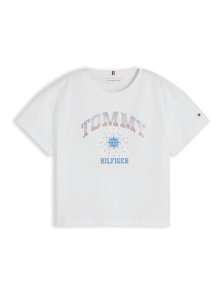 Tommy Hilfiger White Rhinestone Logo Relaxed T-Shirt - Image 5 of 5