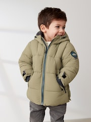Light Khaki Borg Teddy Lined Padded Coat (3mths-7yrs) - Image 2 of 9