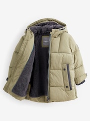 Light Khaki Borg Teddy Lined Padded Coat (3mths-7yrs) - Image 7 of 9