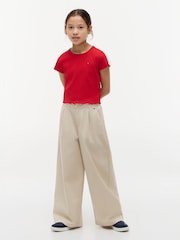 Tommy Hilfiger Red Essential Ruffle Extra Slim Ribbed Top - Image 3 of 5
