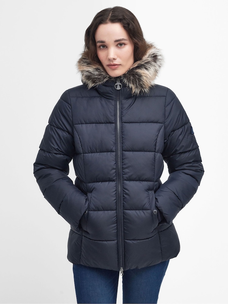 Barbour® Navy 100% Cotton Midhurst Baffle Quilt Faux Fur Trim Hood Coat - Image 1 of 11 Barbour® Navy 100% Cotton Midhurst Baffle Quilt Faux Fur Trim Hood Coat - Image 1 of 11