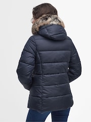 Barbour® Navy 100% Cotton Midhurst Baffle Quilt Faux Fur Trim Hood Coat - Image 2 of 11
