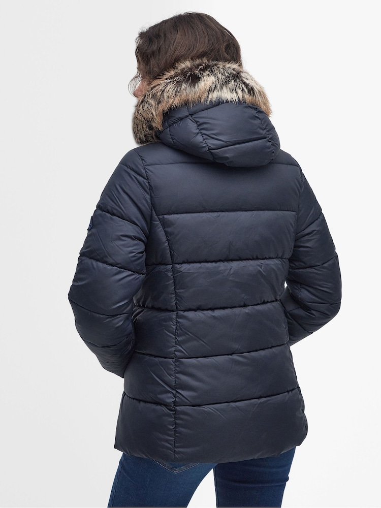 Barbour® Navy 100% Cotton Midhurst Baffle Quilt Faux Fur Trim Hood Coat - Image 2 of 11 Barbour® Navy 100% Cotton Midhurst Baffle Quilt Faux Fur Trim Hood Coat - Image 2 of 11