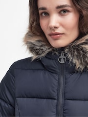 Barbour® Navy 100% Cotton Midhurst Baffle Quilt Faux Fur Trim Hood Coat - Image 4 of 11