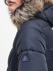 Barbour® Navy 100% Cotton Midhurst Baffle Quilt Faux Fur Trim Hood Coat - Image 5 of 11