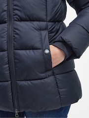Barbour® Navy 100% Cotton Midhurst Baffle Quilt Faux Fur Trim Hood Coat - Image 6 of 11