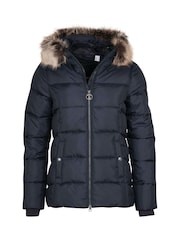 Barbour® Navy 100% Cotton Midhurst Baffle Quilt Faux Fur Trim Hood Coat - Image 7 of 11