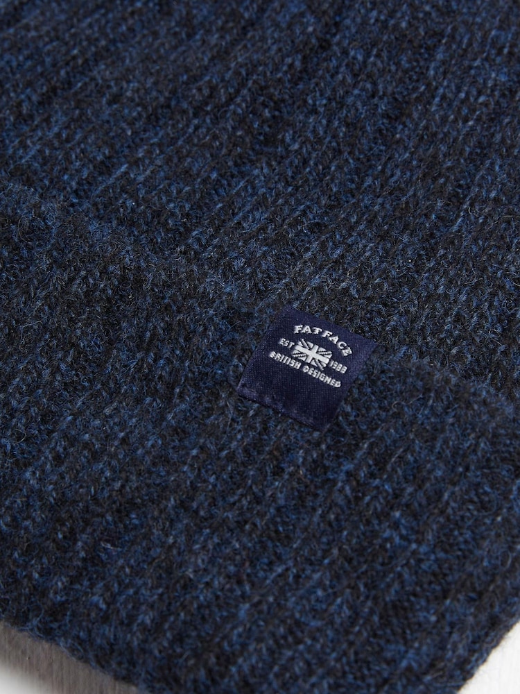 FatFace Blue Sebastian Rib Beanie - Image 2 of 2