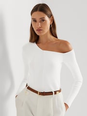 Lauren Ralph Lauren Baroucha One Shoulder Ribbed Jumper - Image 7 of 9
