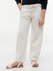 Tommy Hilfiger White Essential Barrel Leg Belted Twill Trousers - Image 1 of 5
