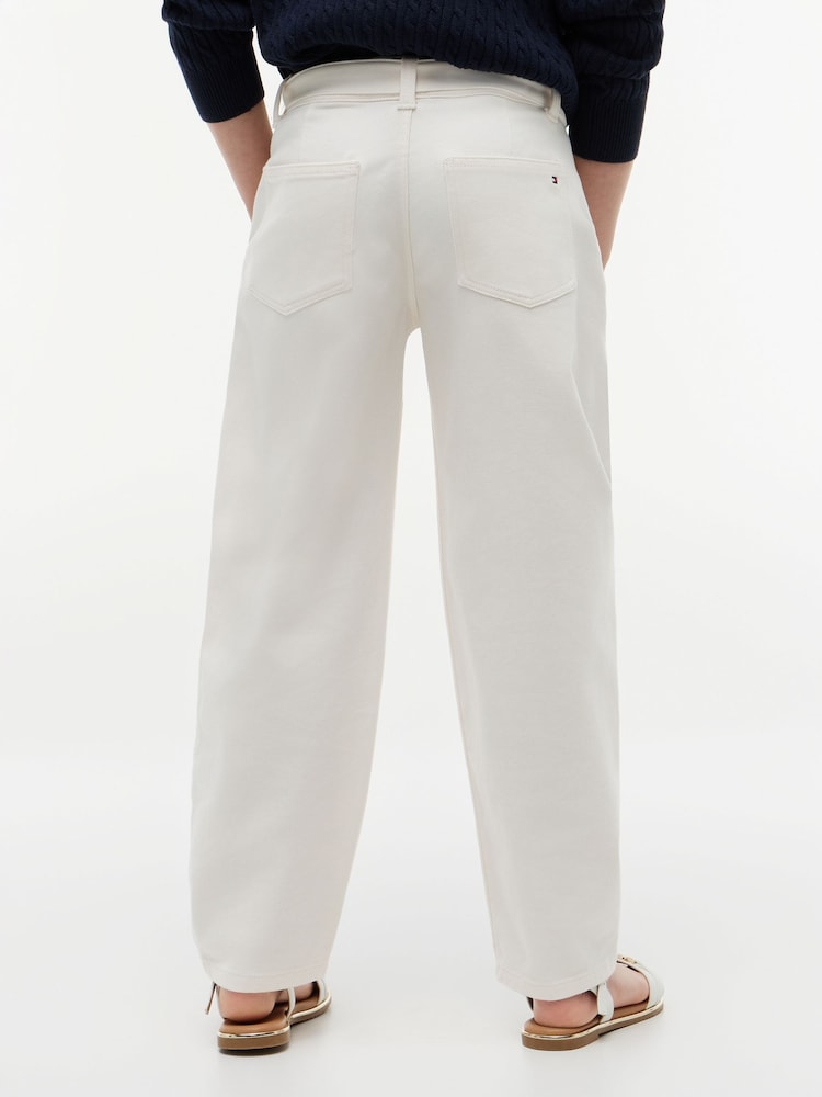 Tommy Hilfiger White Essential Barrel Leg Belted Twill Trousers - Image 2 of 5 Tommy Hilfiger White Essential Barrel Leg Belted Twill Trousers - Image 2 of 5