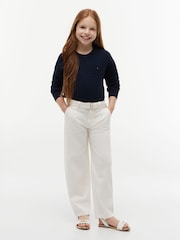 Tommy Hilfiger White Essential Barrel Leg Belted Twill Trousers - Image 3 of 5