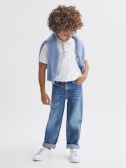 Reiss White Blaze Senior Cotton Press-Stud Polo T-Shirt - Image 6 of 7