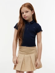 Tommy Hilfiger Blue Ribbed Pointelle Polo Collar Top - Image 1 of 4