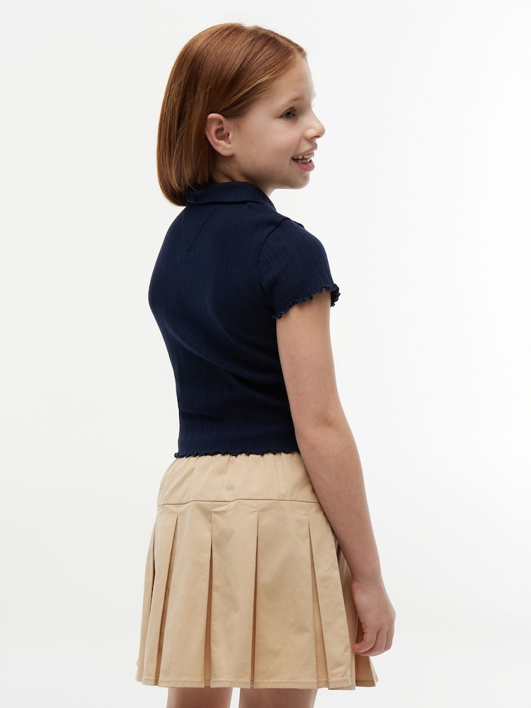 Tommy Hilfiger Blue Ribbed Pointelle Polo Collar Top - Image 2 of 4 Tommy Hilfiger Blue Ribbed Pointelle Polo Collar Top - Image 2 of 4