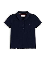 Tommy Hilfiger Blue Ribbed Pointelle Polo Collar Top - Image 4 of 4