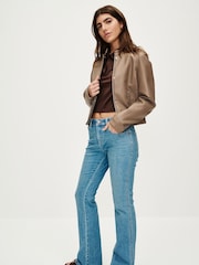 Toffee Brown Centre Front Faux Leather Jacket - Image 2 of 9
