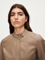 Toffee Brown Centre Front Faux Leather Jacket - Image 5 of 9