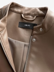 Toffee Brown Centre Front Faux Leather Jacket - Image 7 of 9