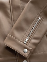 Toffee Brown Centre Front Faux Leather Jacket - Image 8 of 9