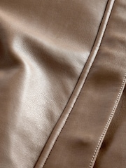 Toffee Brown Centre Front Faux Leather Jacket - Image 9 of 9