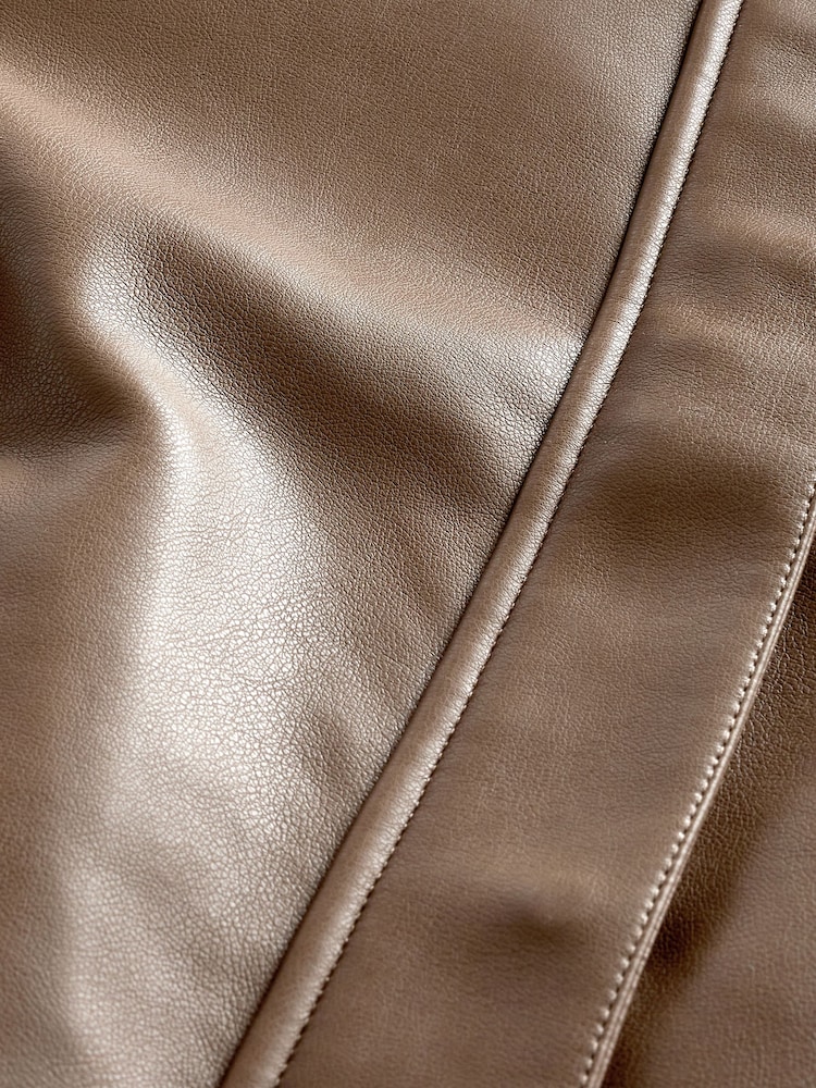 Toffee Brown Centre Front Faux Leather Jacket - Image 9 of 9