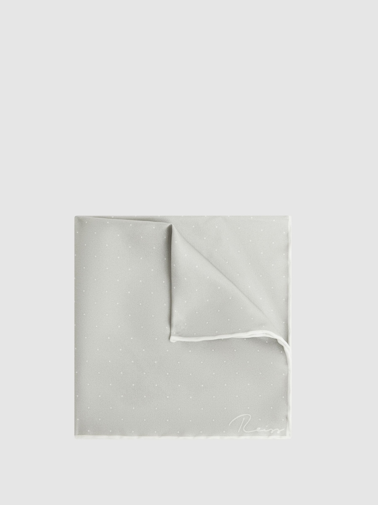 Reiss Silver Liam Polka Dot Silk Pocket Square - Image 1 of 5