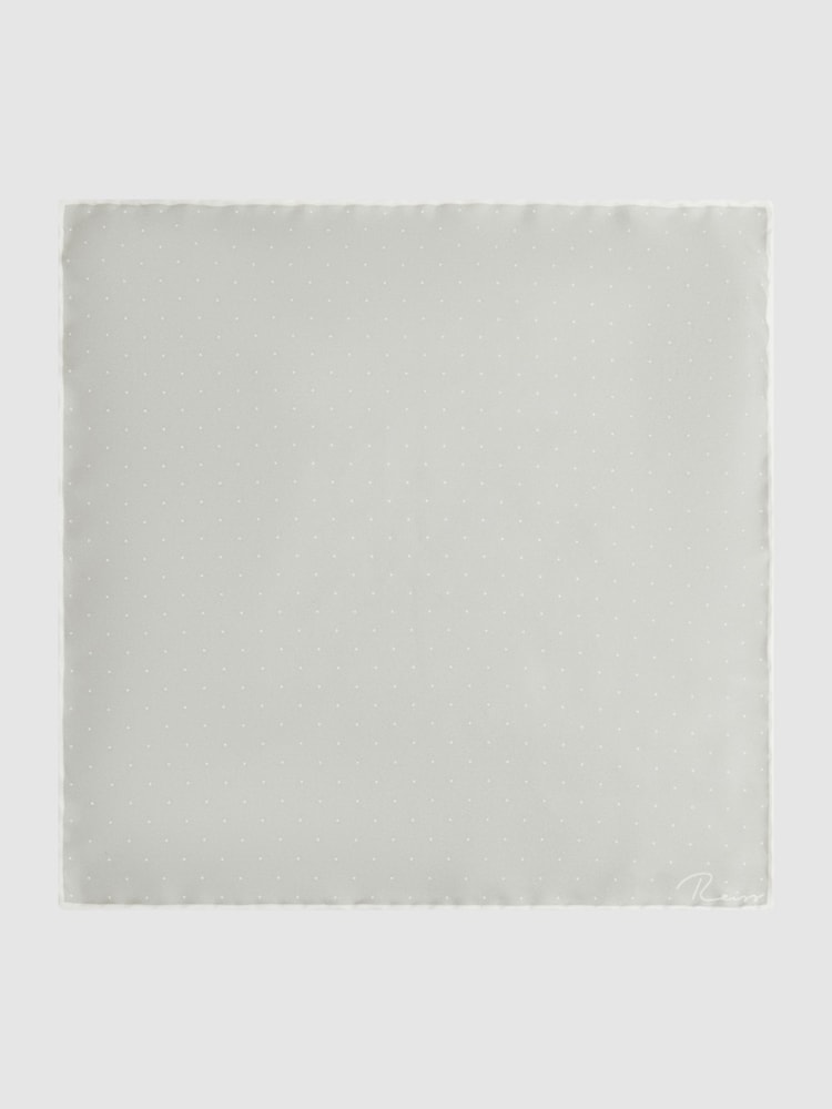 Reiss Silver Liam Polka Dot Silk Pocket Square - Image 4 of 5