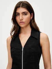 Black Denim Zip Waistcoat Top - Image 1 of 6
