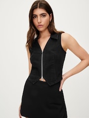 Black Denim Zip Waistcoat Top - Image 4 of 6