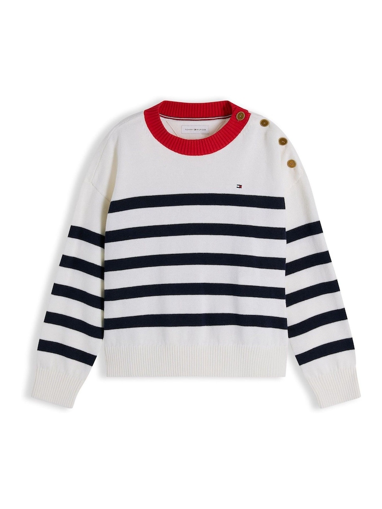 Tommy Hilfiger White Gold-Tone Button Relaxed Jumper - Image 5 of 5 Tommy Hilfiger White Gold-Tone Button Relaxed Jumper - Image 5 of 5