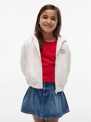 Tommy Hilfiger White Rhinestone Flag Relaxed Zip-Thru Hoodie - Image 1 of 5