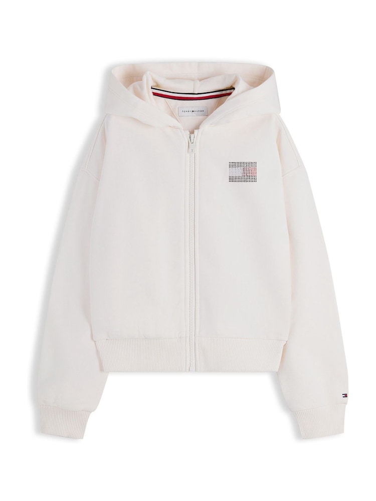 Tommy Hilfiger White Rhinestone Flag Relaxed Zip-Thru Hoodie - Image 5 of 5 Tommy Hilfiger White Rhinestone Flag Relaxed Zip-Thru Hoodie - Image 5 of 5