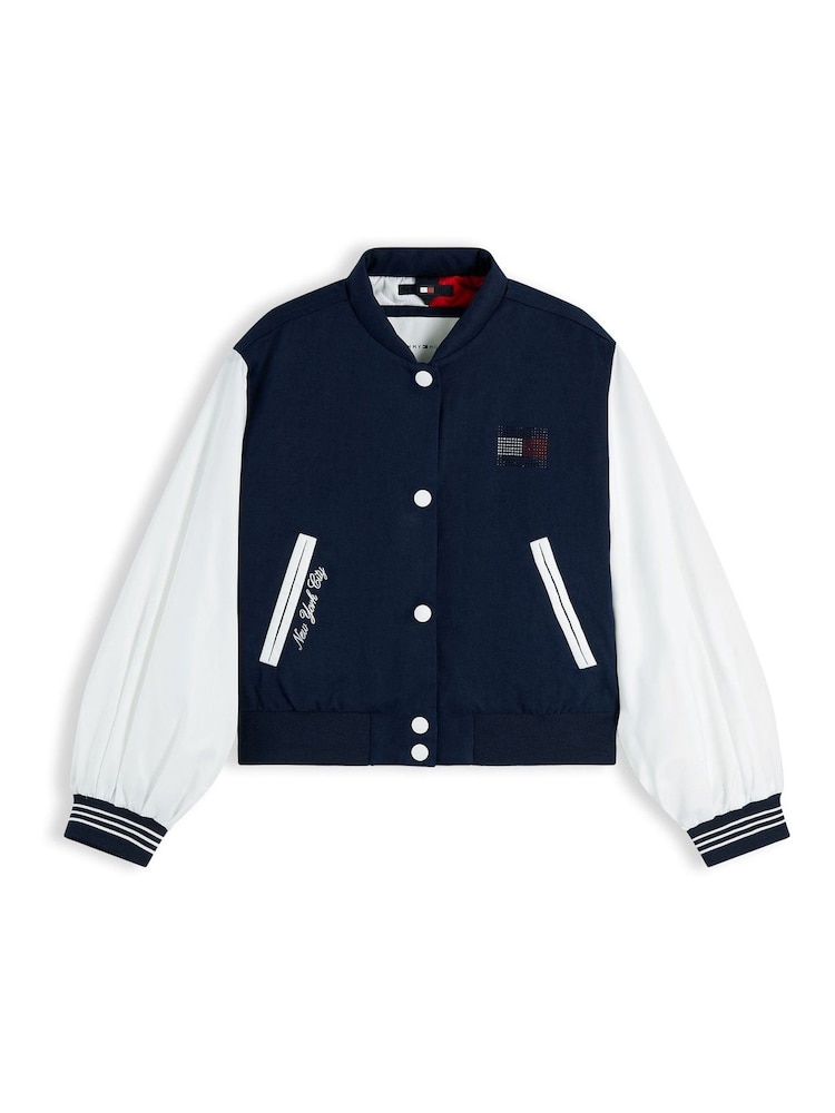 Tommy Hilfiger Blue Rhinestone Flag Relaxed Bomber Jacket - Image 6 of 6 Tommy Hilfiger Blue Rhinestone Flag Relaxed Bomber Jacket - Image 6 of 6