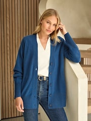 Pure Collection Blue Marl Cashmere Boyfriend Cardigan - Image 1 of 3
