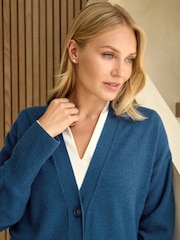 Pure Collection Blue Marl Cashmere Boyfriend Cardigan - Image 3 of 3