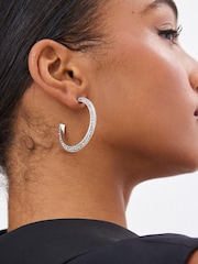 Silver Tone Sparkle Hoop Earrings - Image 1 of 4