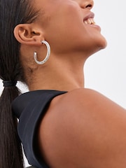 Silver Tone Sparkle Hoop Earrings - Image 2 of 4