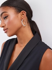 Silver Tone Sparkle Hoop Earrings - Image 3 of 4