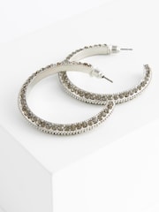 Silver Tone Sparkle Hoop Earrings - Image 4 of 4