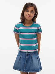 Tommy Hilfiger Green Essential Ruffle Extra Slim Ribbed Top - Image 1 of 5
