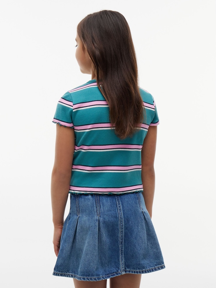 Tommy Hilfiger Green Essential Ruffle Extra Slim Ribbed Top - Image 2 of 5 Tommy Hilfiger Green Essential Ruffle Extra Slim Ribbed Top - Image 2 of 5