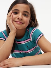 Tommy Hilfiger Green Essential Ruffle Extra Slim Ribbed Top - Image 4 of 5