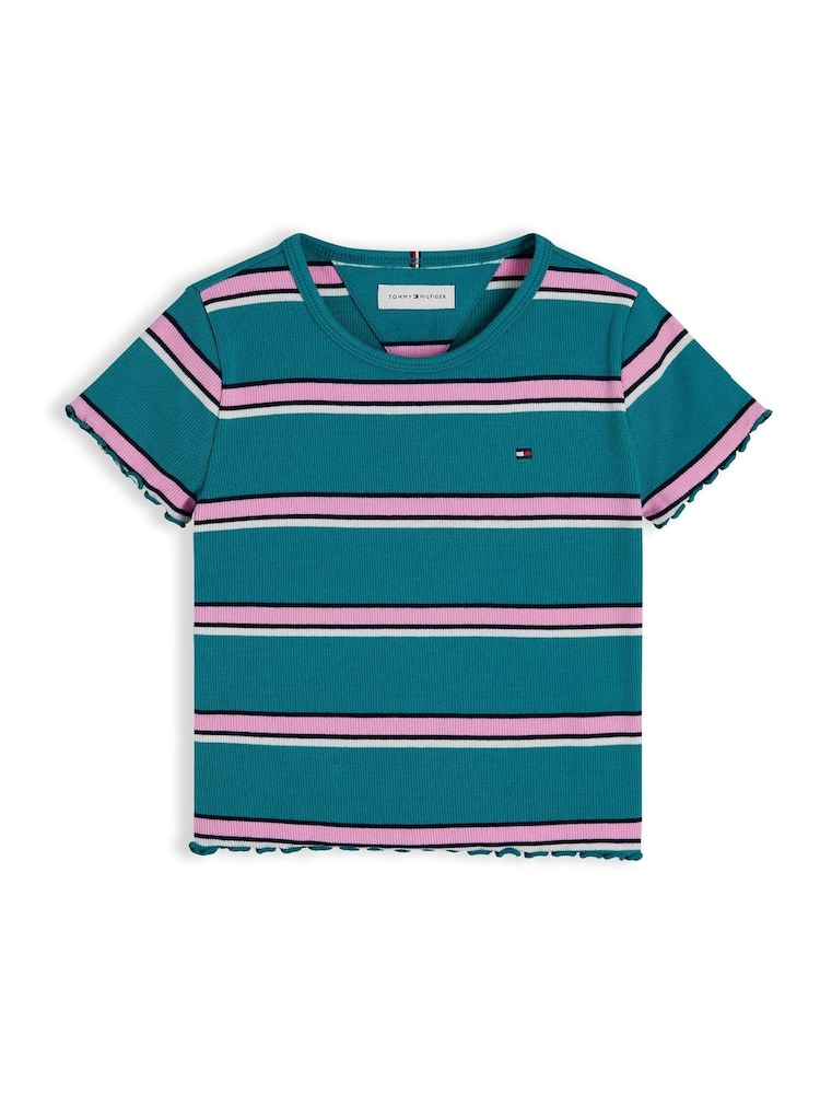 Tommy Hilfiger Green Essential Ruffle Extra Slim Ribbed Top - Image 5 of 5 Tommy Hilfiger Green Essential Ruffle Extra Slim Ribbed Top - Image 5 of 5