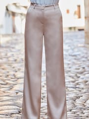 Sosandar Sepia Tan Satin Wide Leg Trousers - Image 4 of 5